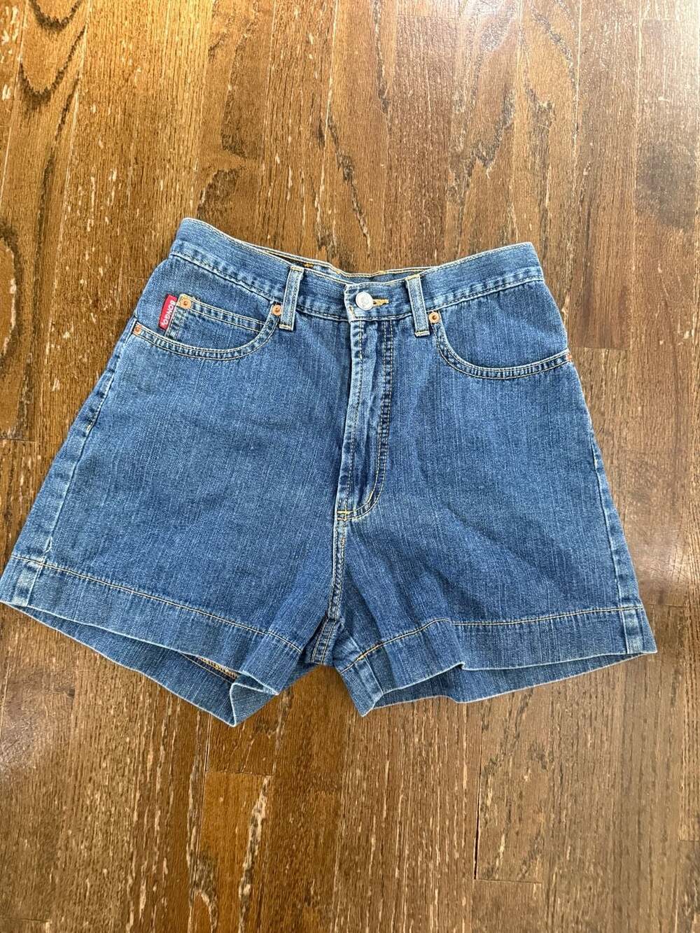 Vintage Bongo High Waisted Denim Shorts with Red Tab Logo